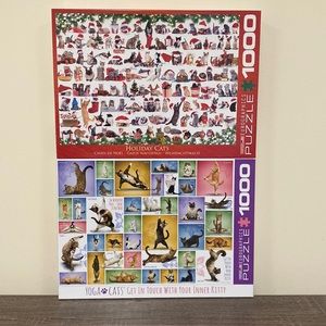 2 cat puzzles (yoga cats and Christmas cats) 1,000 pieces each